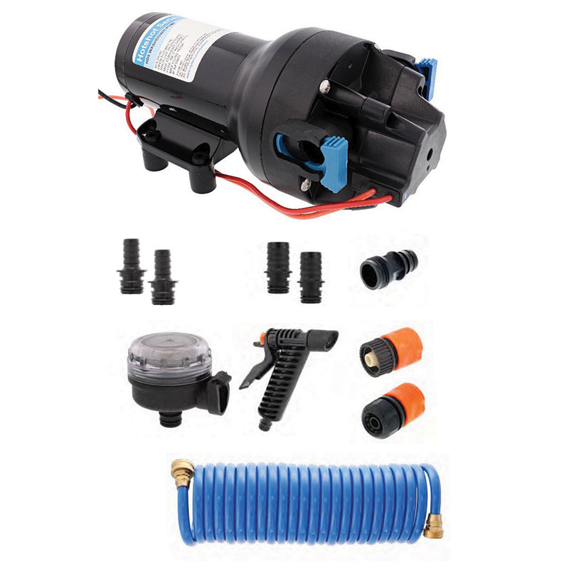 Jabsco HotShot HD5 Heavy Duty Washdown Pump Kit w25 HoseCoil  12V  5GPM  70PSI P501J119N4A