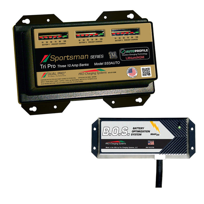 Dual Pro SS3 Auto 3 Bank Battery Charger w3 Bank BOS SS3AUTOBOS12V3
