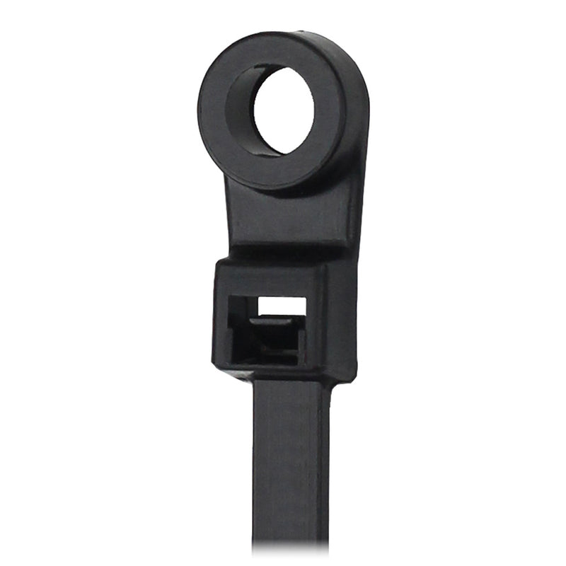 Pacer 8 Cable Tie wMounting Ring  Black  50lb Tensile Strength  2 Bundle Diameter  100 Piece Bag CTMR2S100BK