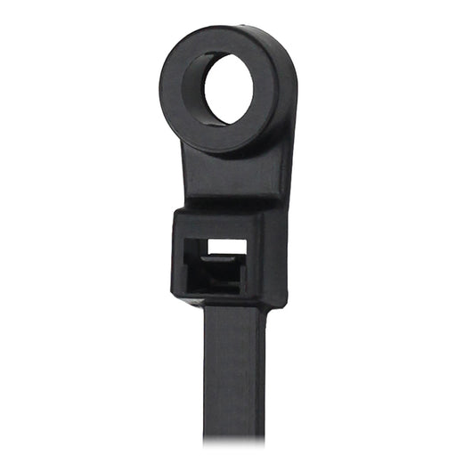Pacer 8 Cable Tie wMounting Ring  Black  50lb Tensile Strength  2 Bundle Diameter  100 Piece Bag CTMR2S100BK