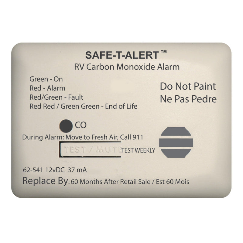 SafeTAlert 62 Series Carbon Monoxide Alarm  12V  RV Surface Mount  White 62541WT