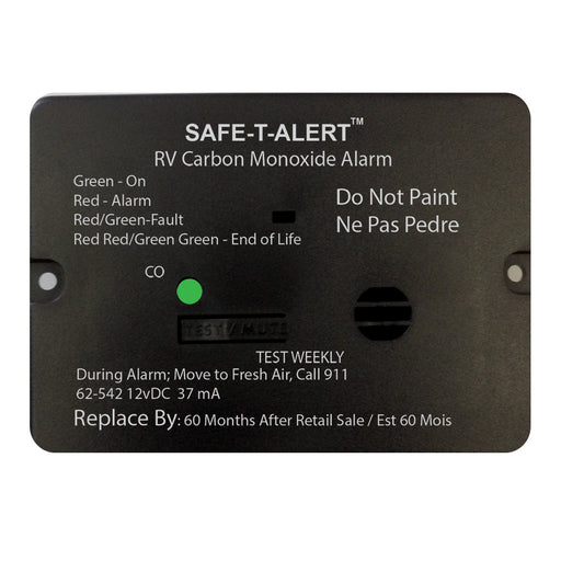 SafeTAlert 62 Series Carbon Monoxide Alarm  12V  RV Flush Mount  Black 62542BL