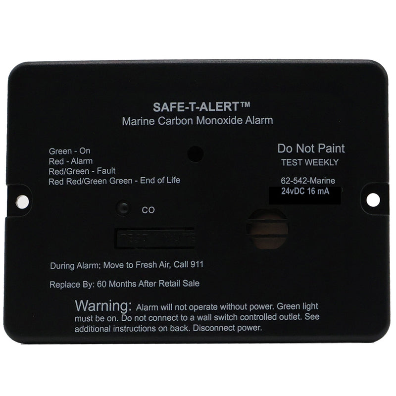 SafeTAlert 62 Series Marine Carbon Monoxide Alarm  24V Flush Mount  Black 62542BLMARINE24V