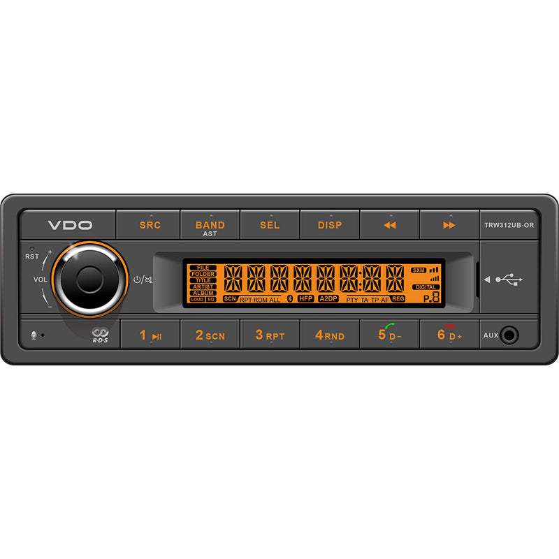 VDO 12V Radio wFM RDS Tuner MP3WMAUSBBluetooth  Orange Illumination TRW312UBOR
