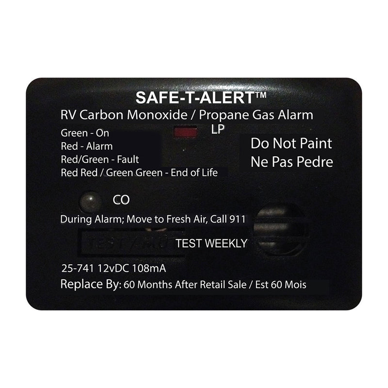SafeTAlert 25 Series Surface Mount Dual Carbon MonoxidePropane Alarm  12V Hardwire  Black 25741BL