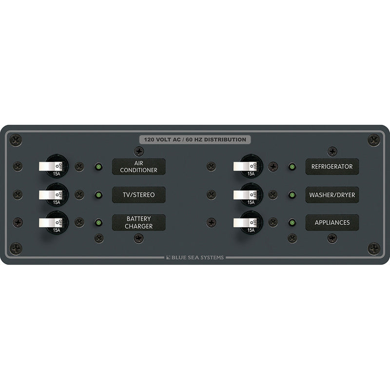 Blue Sea 8097 AC 6 Position Toggle Circuit Breaker Panel  White Switches 8097