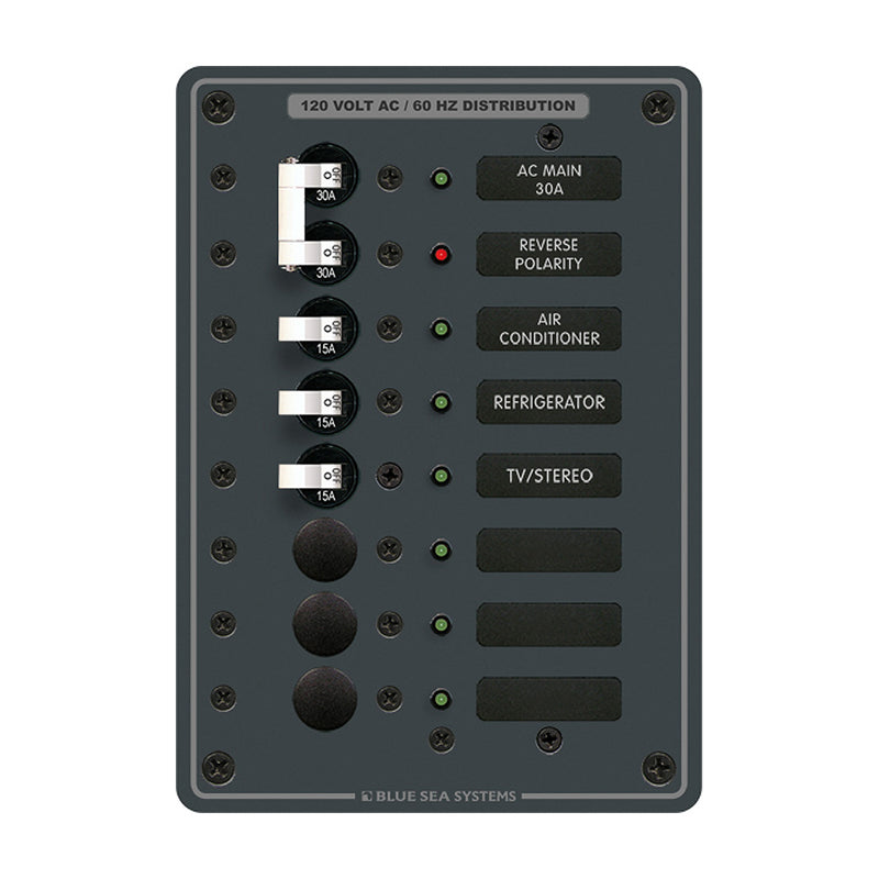Blue Sea 8027 AC Main 6 Position Breaker Panel  White Switches 8027