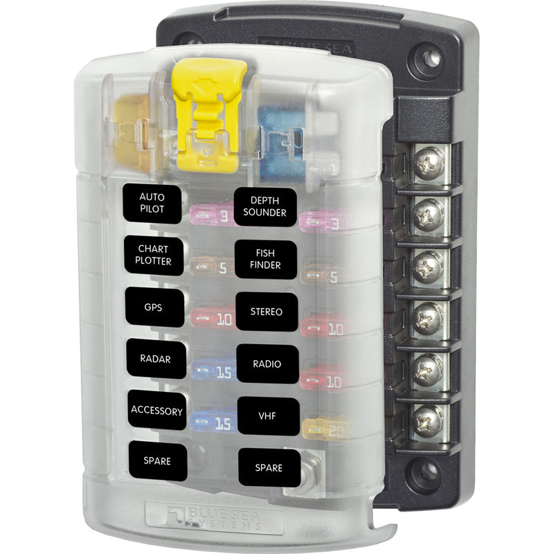 Blue Sea 5029 ST Blade Fuse Block wCover  12 Circuit wo Negative Bus 5029