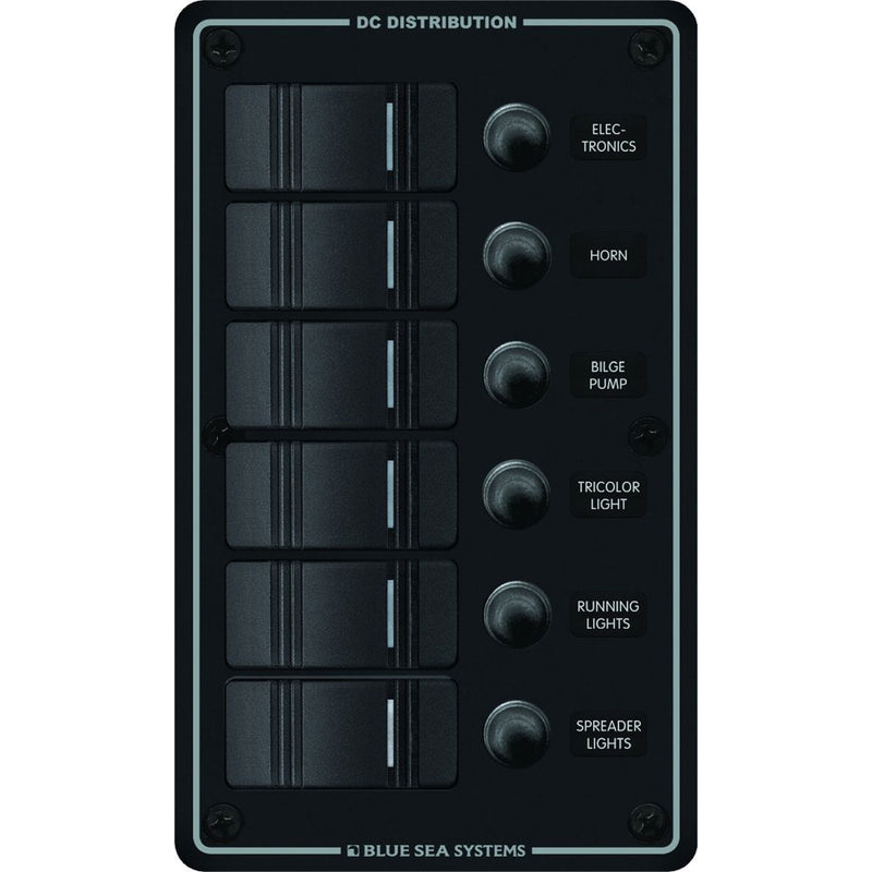Blue Sea 8373 Water Resistant 6 Position  Black  Vertical Mount Panel 8373