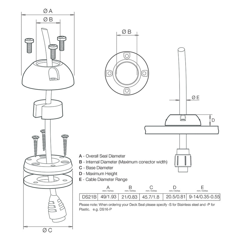 Scanstrut DS21BP Vertical Cable Seal DS21BP