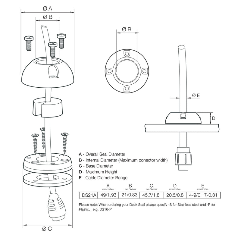 Scanstrut DS21AS Vertical Cable Seal  Stainless Steel DS21AS