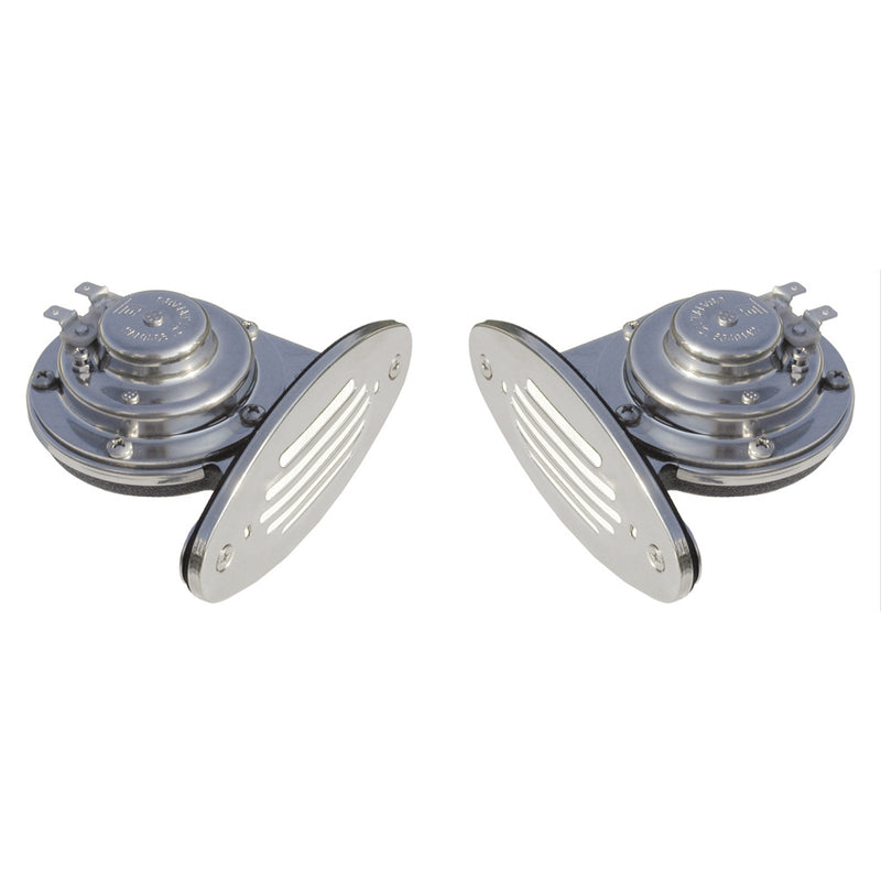 Schmitt Marine Mini Stainless Steel Dual DropIn Horn wStainless Steel Grills High  Low Pitch 10055