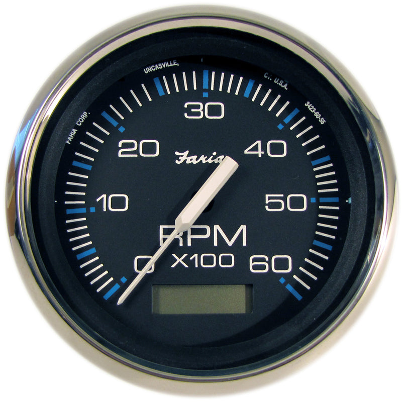 Faria Chesapeake Black 4 Tachometer wHourmeter  6000 RPM Gas Inboard 33732