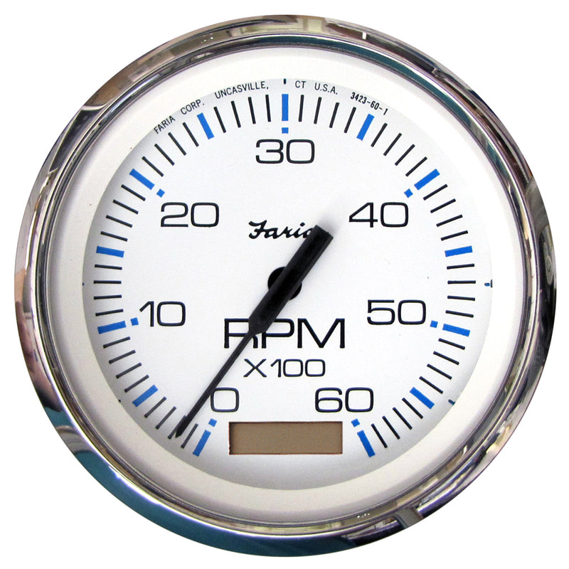Faria Chesapeake White SS 4 Tachometer wHourmeter  6000 RPM GasInboard 33832