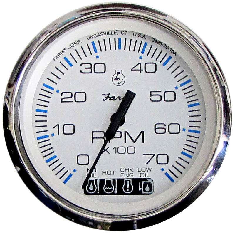 Faria Chesapeake White SS 4 Tachometer wSystemcheck Indicator  7000 RPM Gas JohnsonEvinrude Outboard 33850