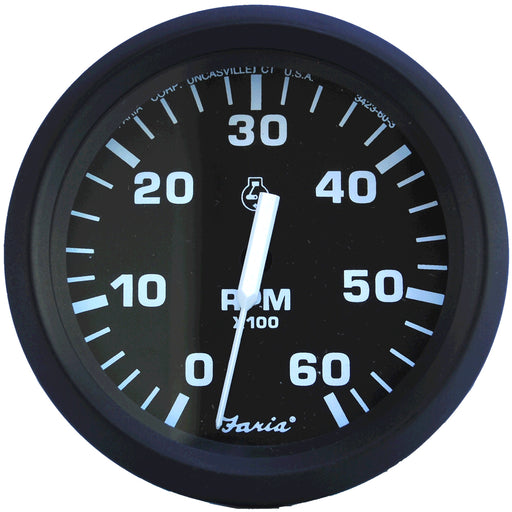 Faria Euro Black 4 Tachometer  6000 RPM Gas  Inboard  IO 32804