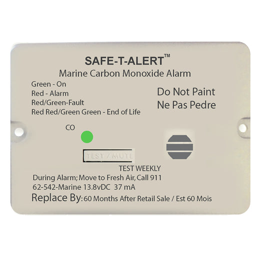 SafeTAlert 62 Series Carbon Monoxide Alarm wRelay  12V  62542MarineRLYNC  Flush Mount  White 62542MARINERLYNC