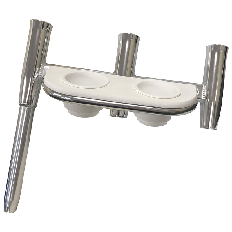 Tigress Offset Triple Rod Holder wCup Holders  Starboard Side  Polished Aluminum 881481