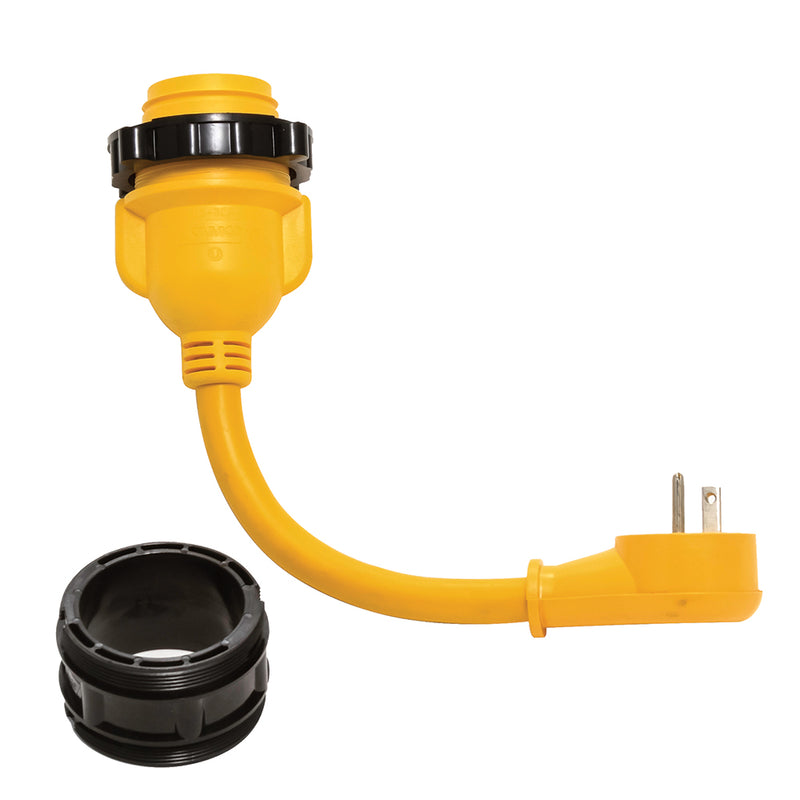 Camco PowerGrip Locking Adapter  15A125V Male to 30A125V Female Locking 55635