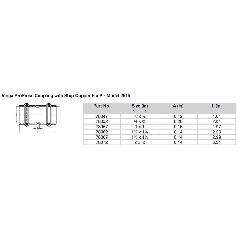 Viega ProPress 12 Copper Coupling wStop  Double Press Connection  Smart Connect Technology 78047