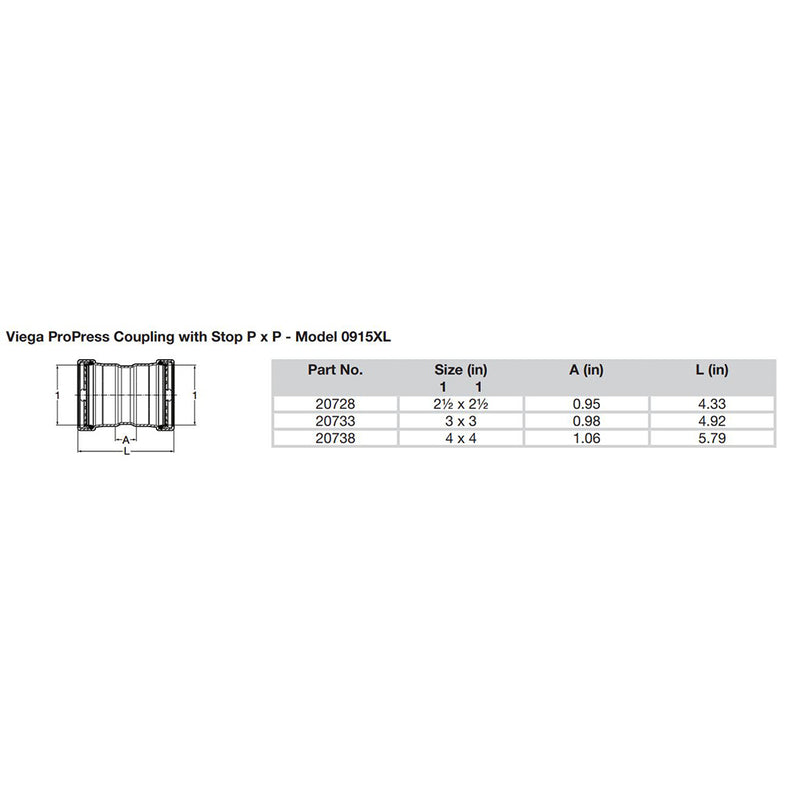Viega ProPress 212 Copper Coupling wStop Double Press Connection  Smart Connect Technology 20728
