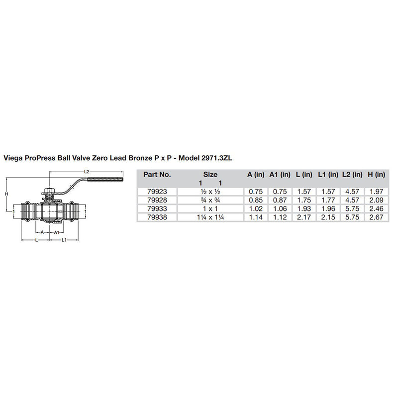Viega ProPress 12 Zero Lead Bronze Ball Valve wStainless Stem  Double Press Connection  Smart Connect Technology 79923