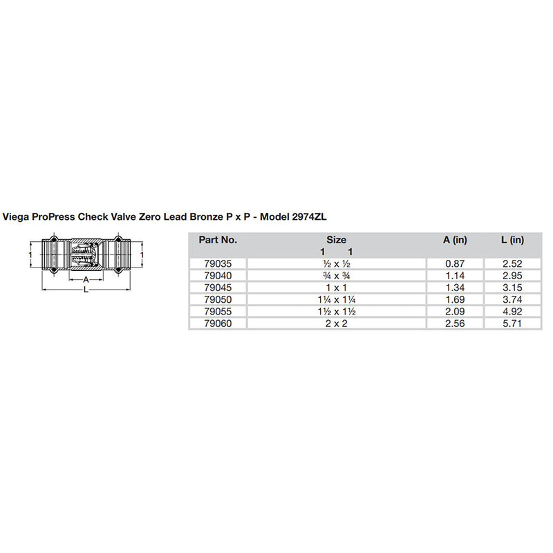 Viega ProPress 114 Zero Lead Check Valve  Double Press Connection  Smart Connect Technology 79050