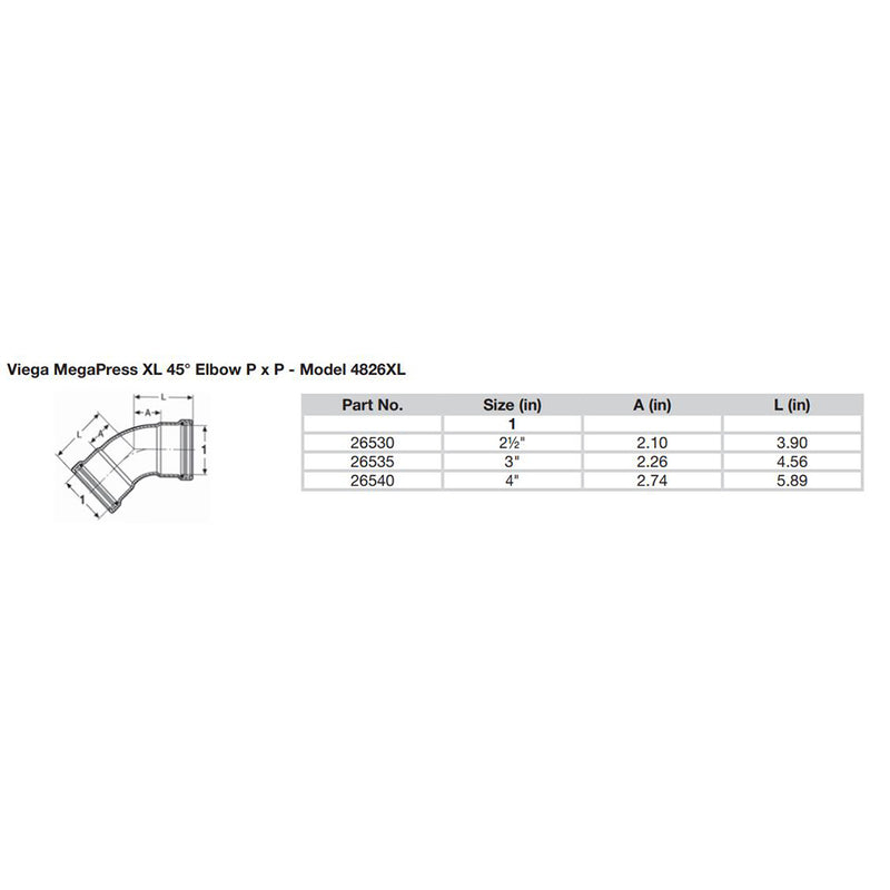 Viega MegaPress 3 45 Carbon Steel Elbow wFKM  Double Press Connection  Smart Connect Technology 26535