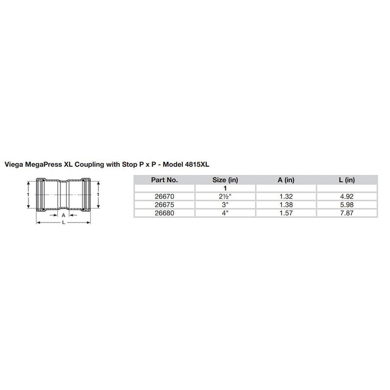 Viega MegaPress 212 Carbon Steel Coupling wStop wFMK Double Press Connection  Smart Connect Technology 26670