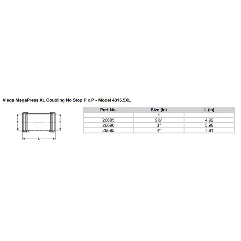 Viega MegaPress 212 Carbon Steel Coupling wo Stop wFMK  Double Press Connection  Smart Connect Technology 26685