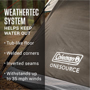 Coleman OneSource Rechargeable 4Person Camping Dome Tent wAirflow System  LED Lighting 2000035457