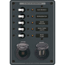 Blue Sea 8120  5 Position 12V Panel wDual USB  12V Socket 8120