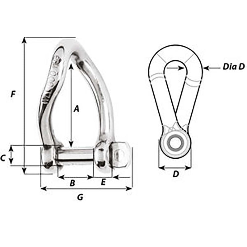 Wichard SelfLocking Twisted Shackle  Diameter 6mm  14 1223W