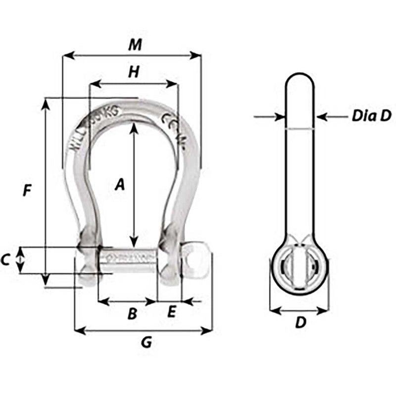 Wichard SelfLocking Bow Shackle  Diameter 4mm  532 1241W