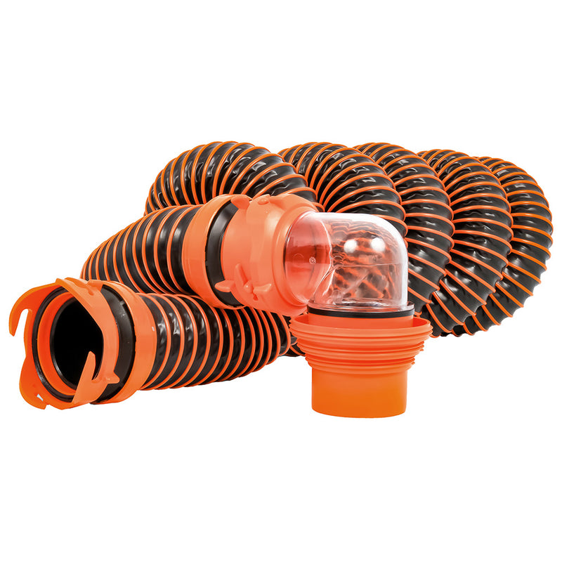 Camco RhinoEXTREME 15 Sewer Hose Kit wSwivel Fitting 4 In 1 Elbow Caps 39861