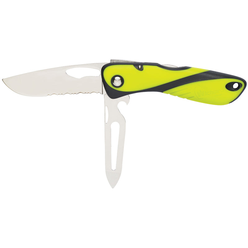 Wichard Offshore Knife  Serrated Blade  ShacklerSpike  Fluorescent 10122W