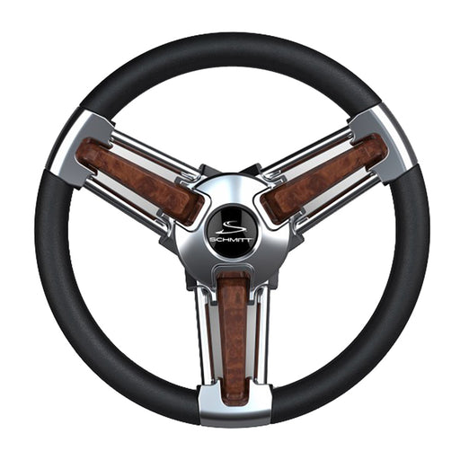 Schmitt Marine Burano Wheel 14 34 Tapered Shaft Burl Polyurethane wStainless Spoke Includes Center CapNut PU10511104R