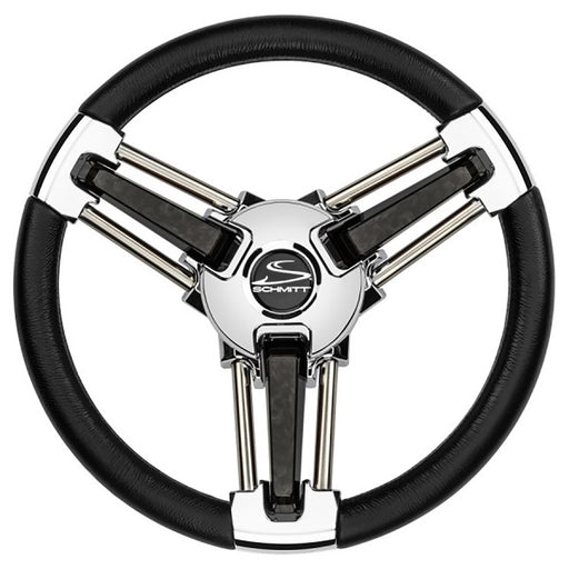 Schmitt Marine Burano Wheel 14 34 Tapered Shaft Black Polyurethane wStainless Spoke Includes Center CapNut PU1051B104R