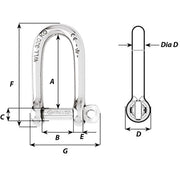 Wichard SelfLocking Long D Shackle  10mm Diameter  1332 1215W