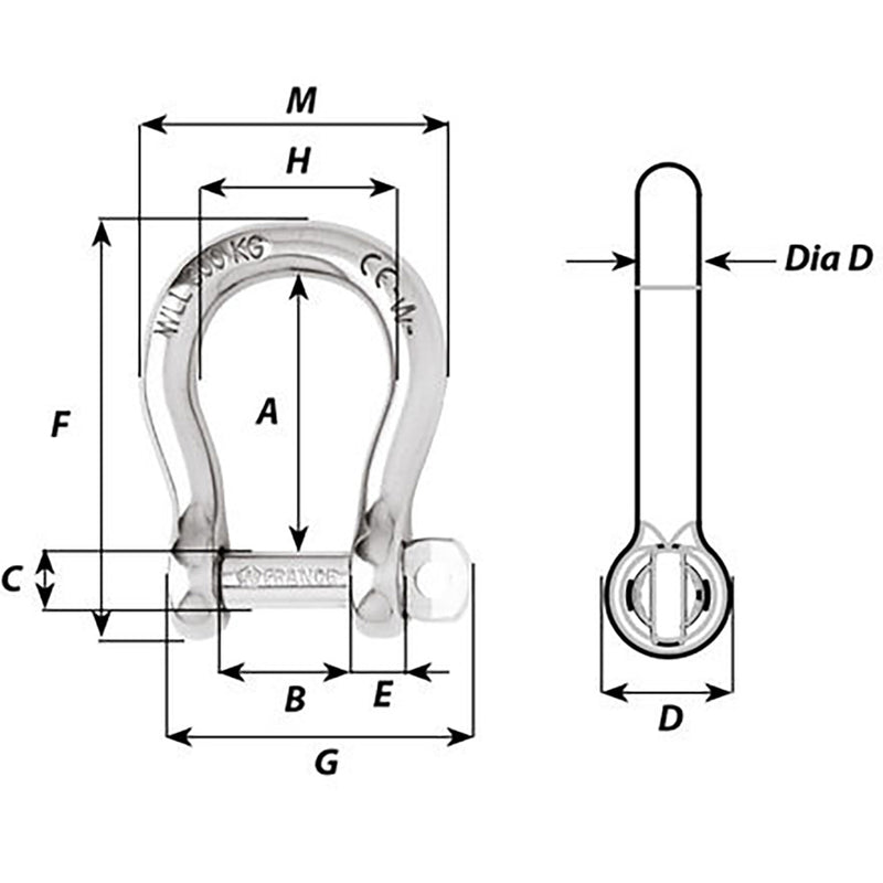 Wichard Not SelfLocking Bow Shackle  16mm Diameter  58 1247W