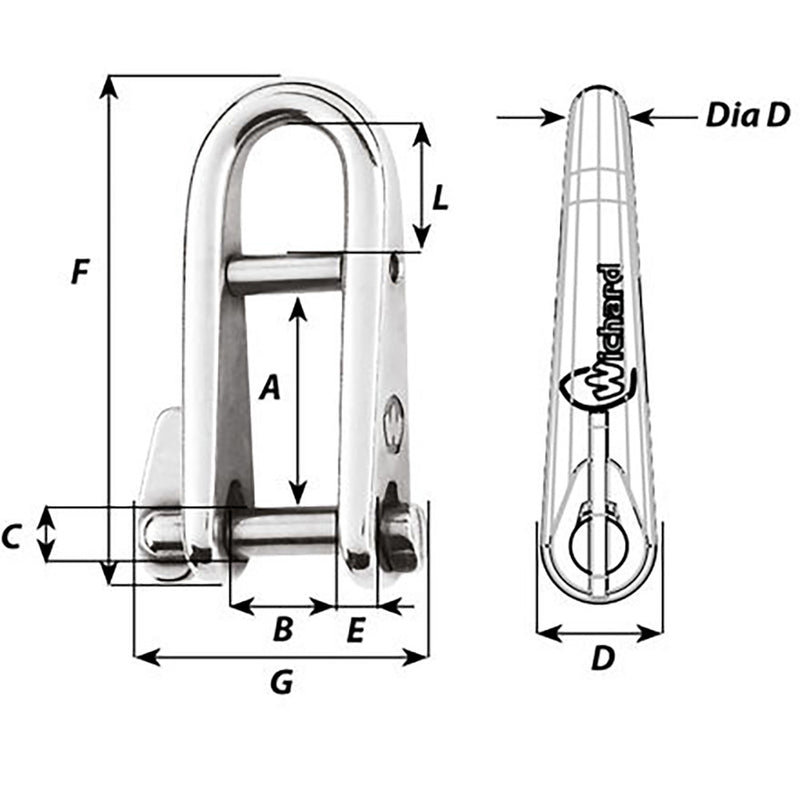 Wichard HR Key Pin Shackle With Bar  8mm Pin Diameter 91434W