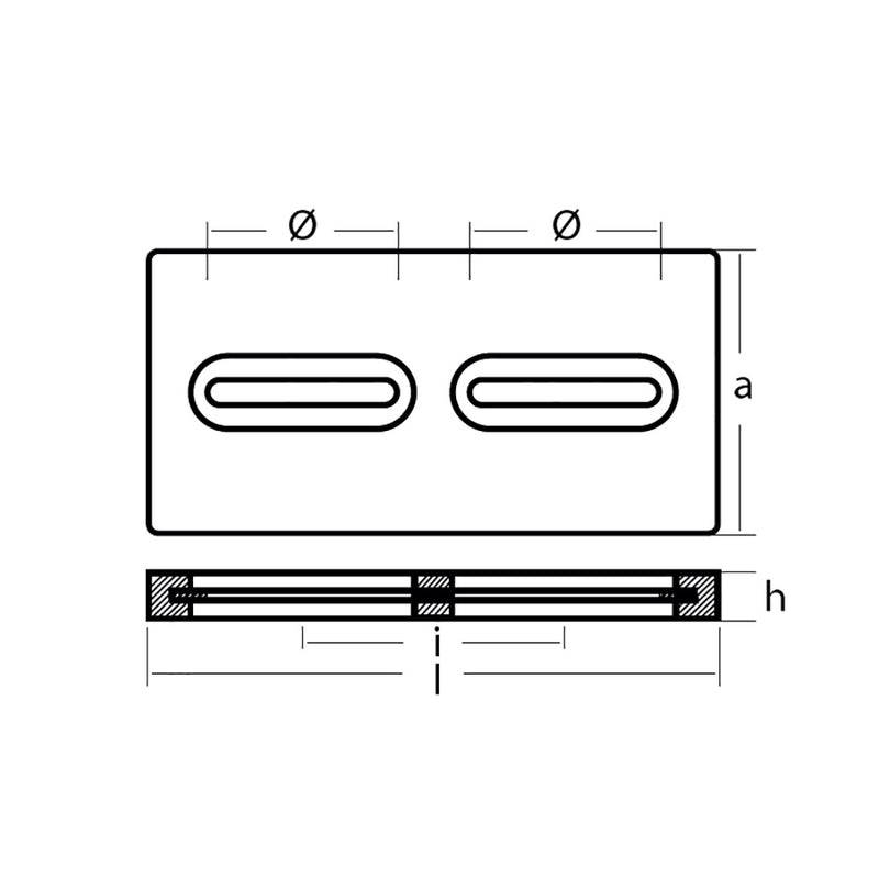 Tecnoseal Rectangular Zinc Plate Anode wInserts  12 x 6 x 1 TECDIVERSD