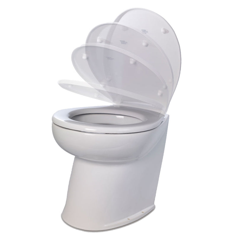 Jabsco Deluxe Flush 14 Angled Back 12V Freshwater Electric Marine Toilet wSolenoid Valve  Soft Close Lid 580603012