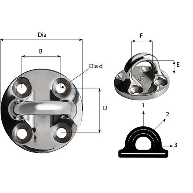 Wichard Round Pad Eye  57mm Diameter 214  Fixed 6635W