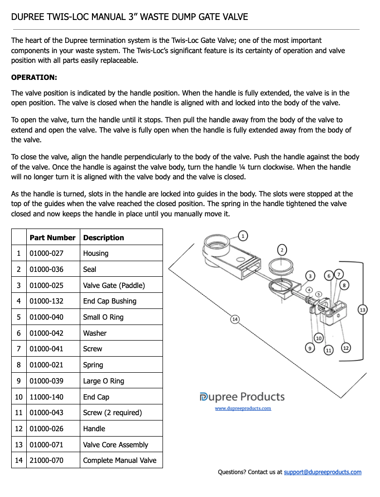 Dupree Twis-Loc Valve (Manual) - Gate & Seal Assembly